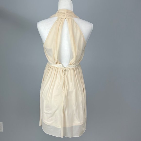 ASOS Cream Sleeveless V Neck Drapes Chiffon Halter Mini Party Dress size 2 - Picture 6 of 11